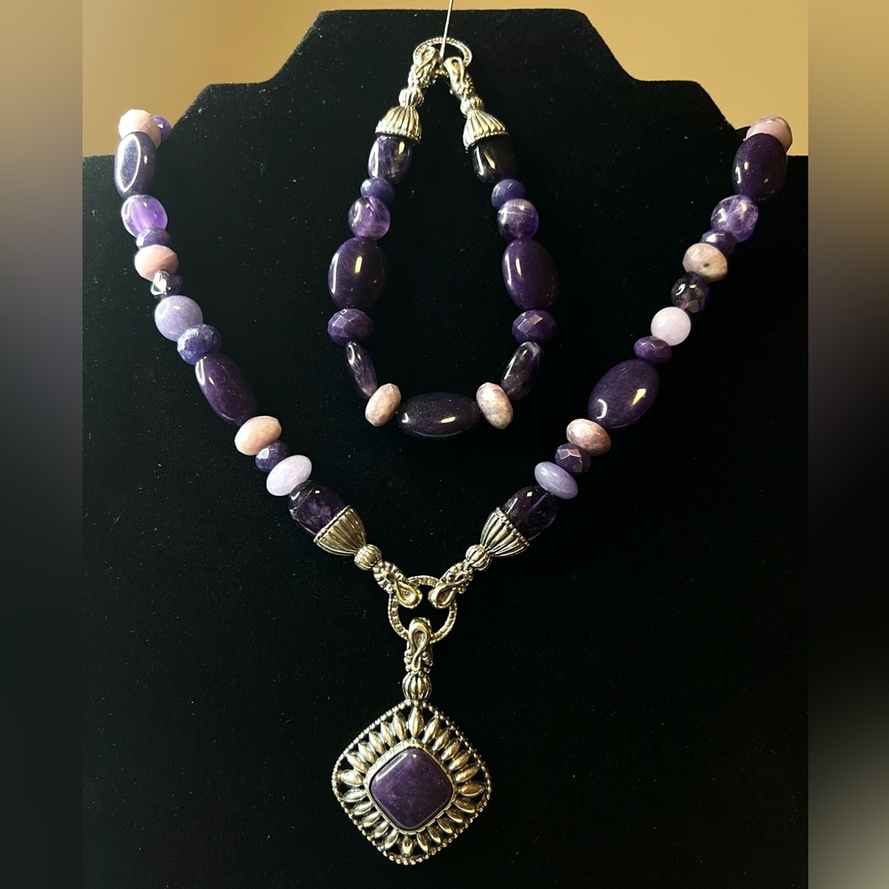 Carolyn Pollack Relios 925 SS Southwest Amethyst Necklace and Braceletlet - Picture 2 of 11
